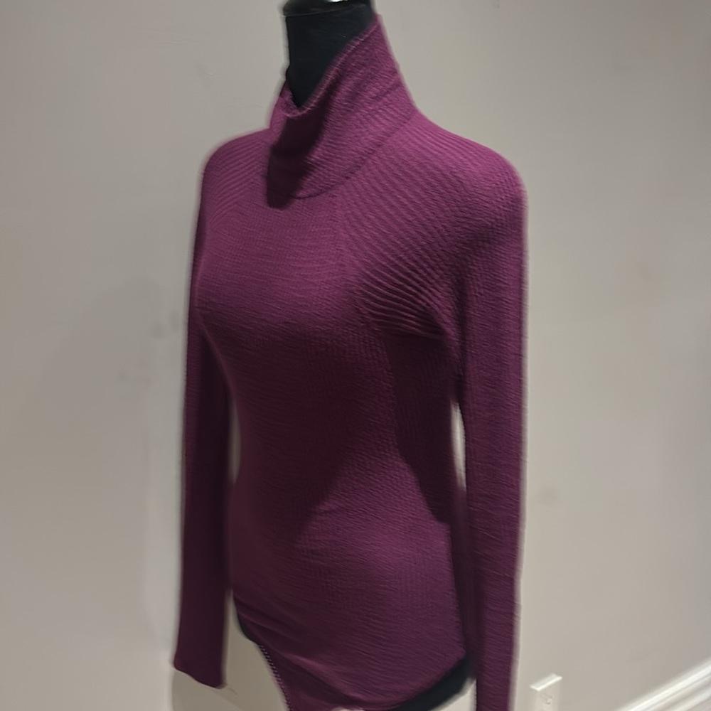 FREE PEOPLE PURPLE BERRY RIBBED TURTLENECK BODYSUIT TOP